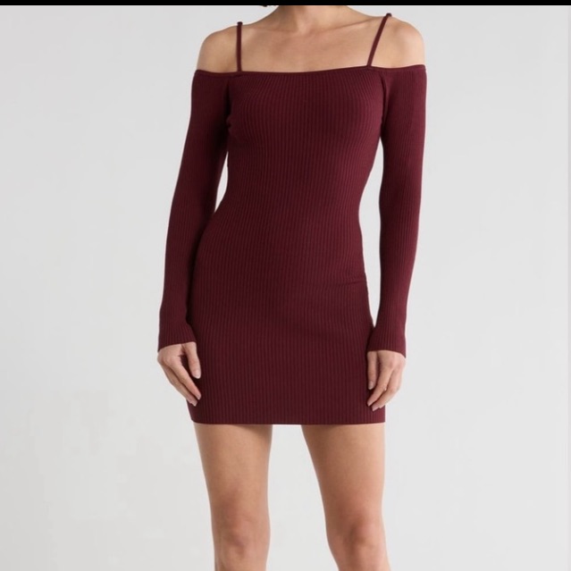 Nwt Good American Virgo Cold Shoulder Long Sleeve Sweater Dress In Oxblood Xl